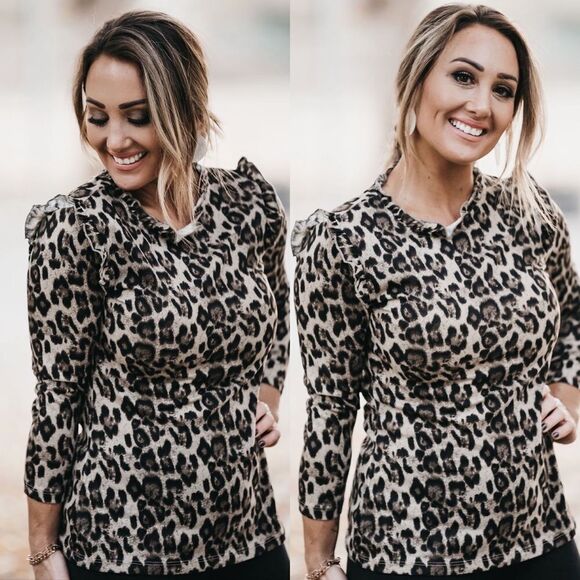 Leopard long sleeve wear to work blouse black - Picture 1 of 3